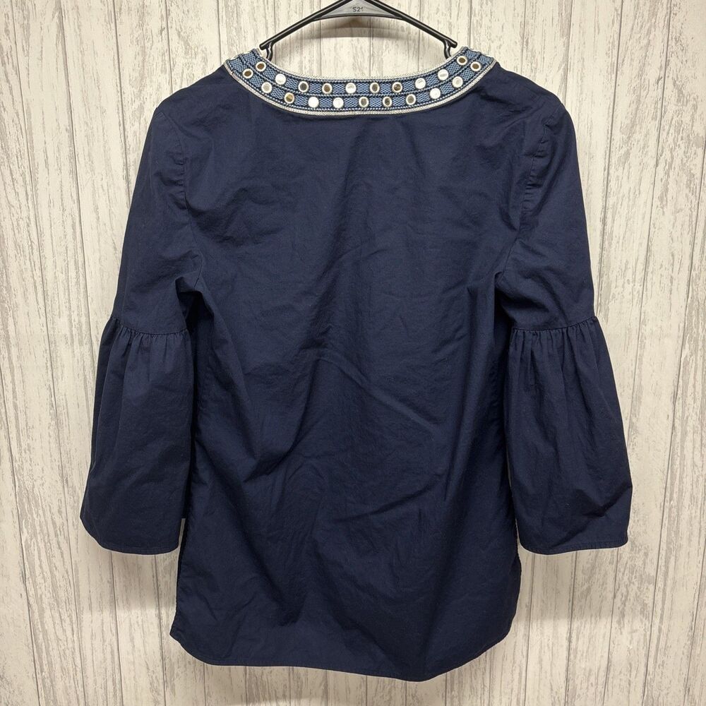 Womens Size 6 Tory Burch Ariana Bell Sleeve Top Navy - Picture 8 of 8